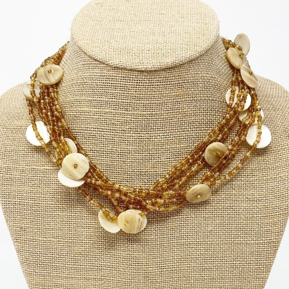 8 Strands of Brown & Amber Beaded Necklace